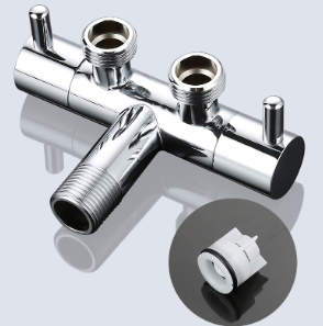 Tömör sárgaréz G1/2 kettős szabályozó szögszelep, 1 bemeneti 2 kimenetű 3 utas terelő a fürdőszobához